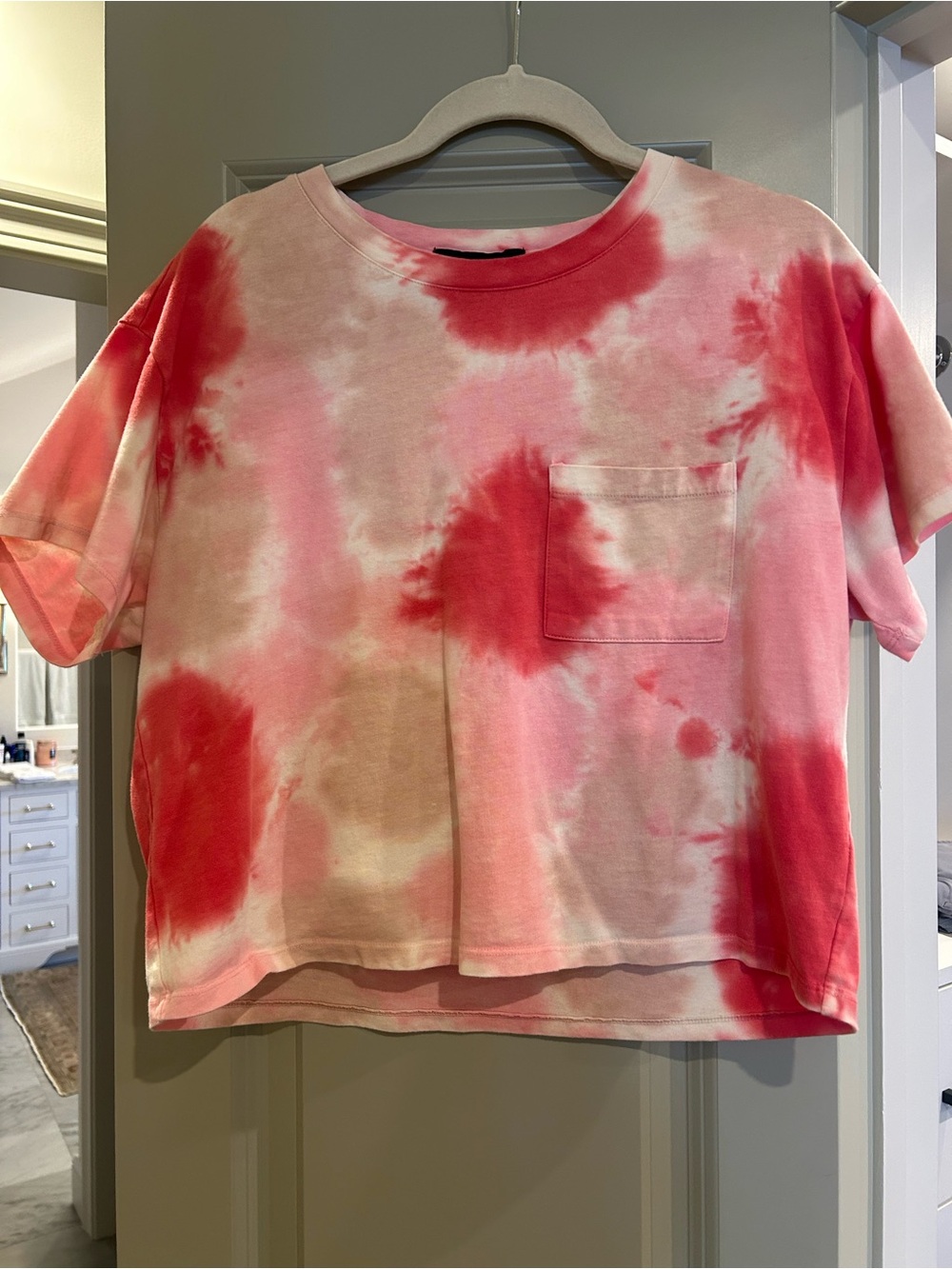 Sanctuary 2 piece Tie-Dye Short Sleeve Pocket Tee and shorts - Pink/Red